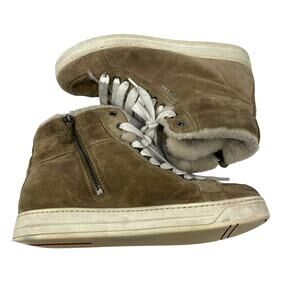 PRADA Woman's Size 6.5 EU 37 Beige Suede High Top Sneakers Side Zip Closure
